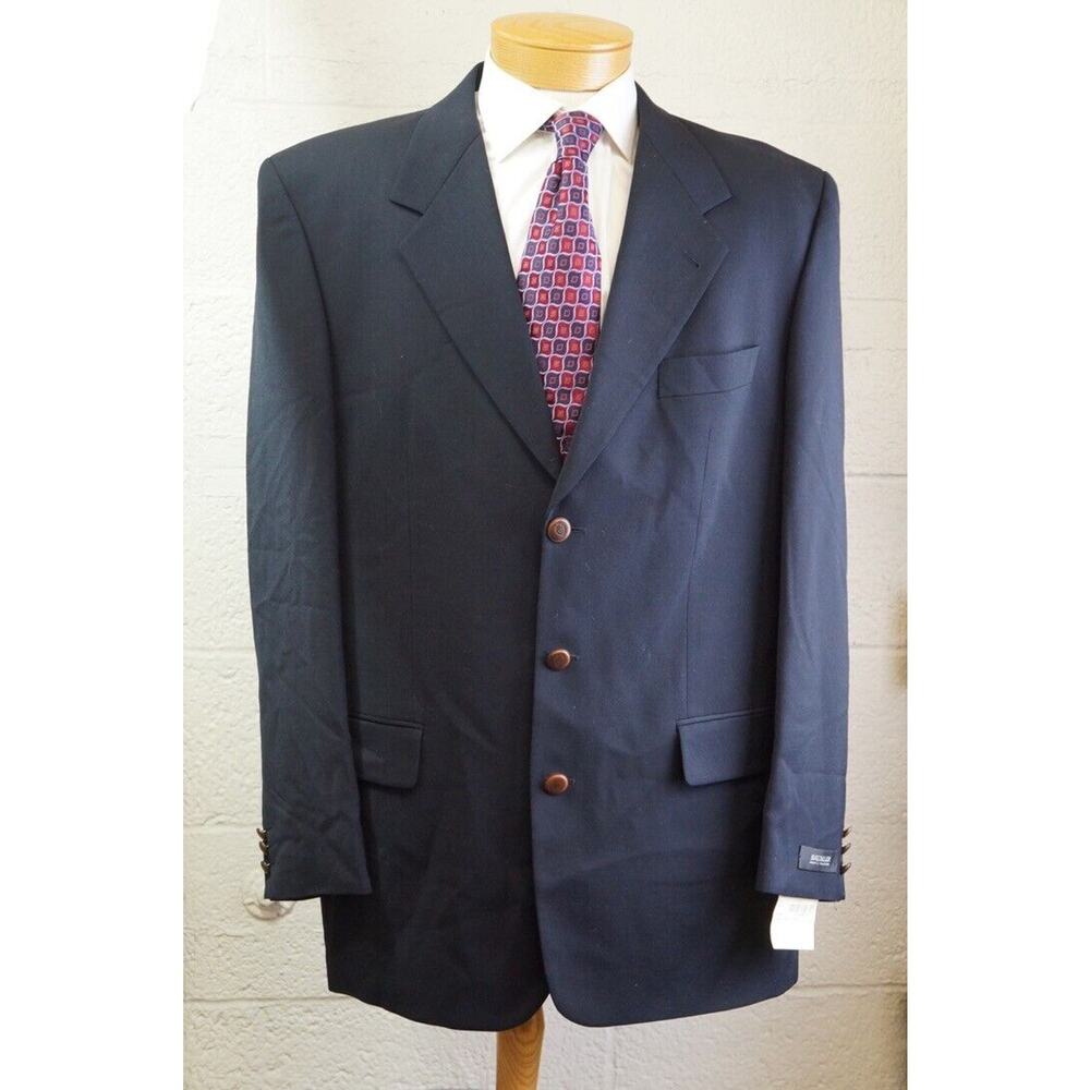 Baumler Sport Coat Blazer 44L Mens Navy Blue Single Breast 100% Wool